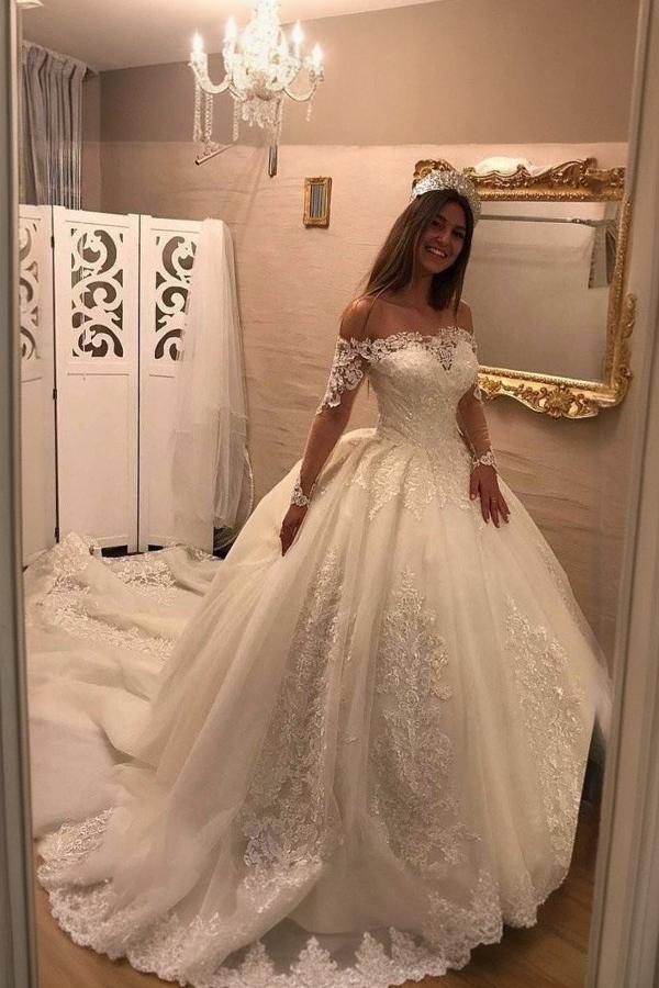 Luxus Brautkleider Spitze Mit Lange Ärmel Prinzessin Hochzeitskleider Günstig Online Bmbridal.de