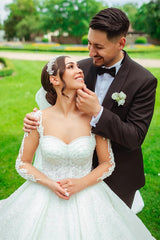 Bmbidal Langarm Spitze Hochzeit Dress Prinzessin Quadrat Online