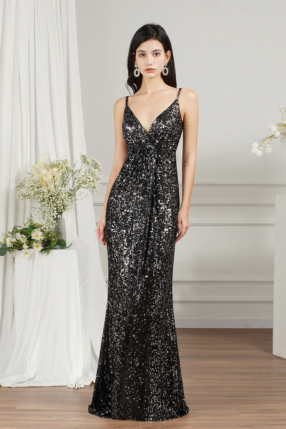 BMbridal Späghetti-Träger Sequins Bridesmaid Dress Ärmellos