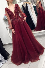 Hier können Sie Burgundy Abendkleider Lang Mit Ärmel online bei Thekleid.de. Abendmoden mit Spitze für Sie nach maß zum abend party online.