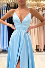 Bmbridal Sky Blue Späghetti-Träger Prom Dress Split Long On Sale