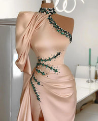 BMbridal Ein Schulter Langarm Beads Prom Dress WIth Slit