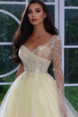 BMbridal Langarm Daffodil Prom Dress Tüll With Sequins Beads