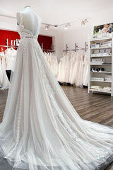 BMbridal Simply Ärmellos White Tüll Spitze Rüschen A Linie Hochzeit Dresses Long