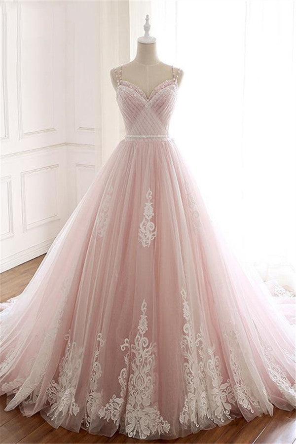 BMbridal Prinzessin Herz Ausschnitt Spitze Pink Prom Dress Long Tüll Party Gowns