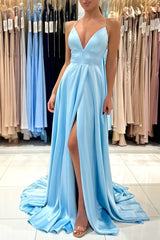 Bmbridal Sky Blue Späghetti-Träger Prom Dress Split Long On Sale