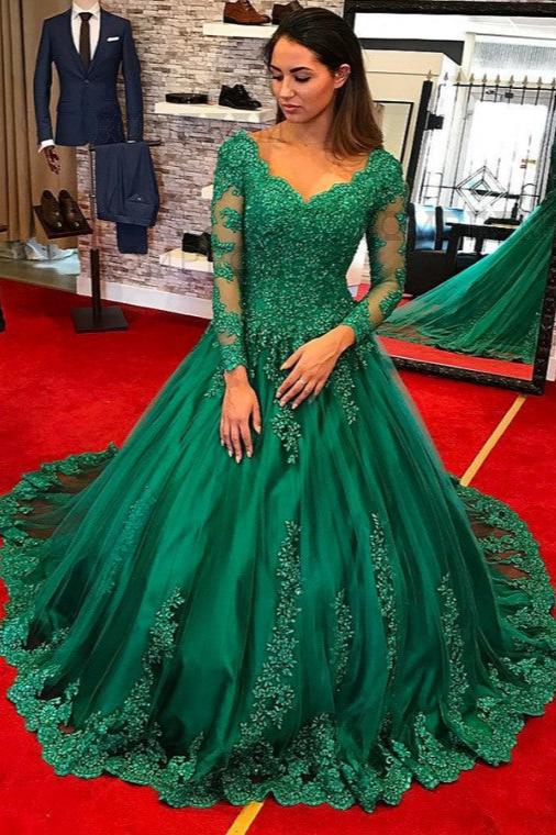 Hier können Sie Grüne Abendkleider Lang Mit Ärmel online bei Thekleid.de. Spitze A Linie Abendmoden Abiballkleider Günstig Online mit nachmäßaig Anfertigen service online