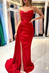 Bmbridal Red Trägerloss Prom Dress Meerjungfrau Stil Slit With Pleats