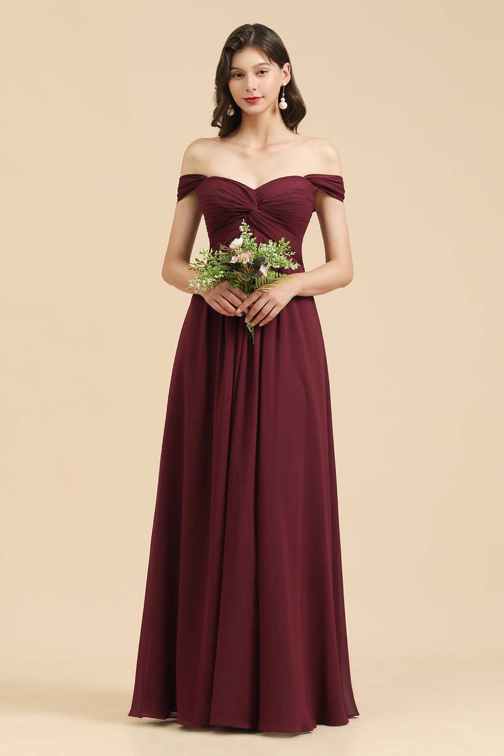 New Arrival A Linie Schulterfrei Herz Ausschnitt Burgundy Long Bridesmaid Dress