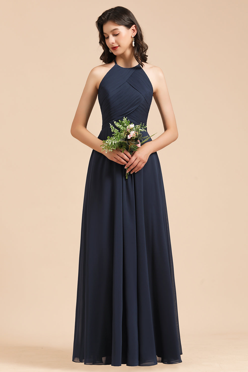 Elegant A Linie Ärmellos V Ausschnitt Ruffle Chiffon Spitze Bridesmaid Dresses