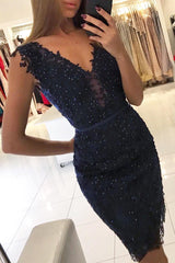 Bestellen Sie Dunkel Blaues Abendkleid Kurz online bei Thekleid.de mit nach Maße Anfertigen. Cocktailkleider Spitze Online für Sie zum Abiball online.