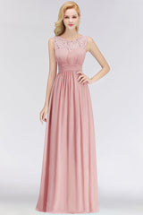 BMbridal Elegant Spitze Löffel Bridesmaid Dress Dusty Rose Chiffon Ärmellos Hochzeit party Dress