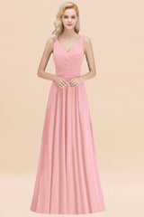 BMbridal Modest Ärmellos V Ausschnitt Long Chiffon Bridesmaid Dress Online with Ruffle
