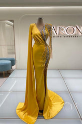 Bmbridal Yellow Langarm Prom Dress Meerjungfrau Stil With Perlens