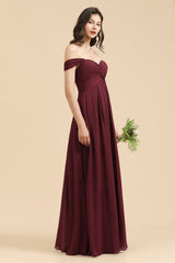 New Arrival A Linie Schulterfrei Herz Ausschnitt Burgundy Long Bridesmaid Dress