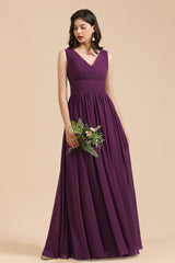 Elegant V Ausschnitt Ruffle A Linie Chiffon Spitze Bridesmaid Dresses