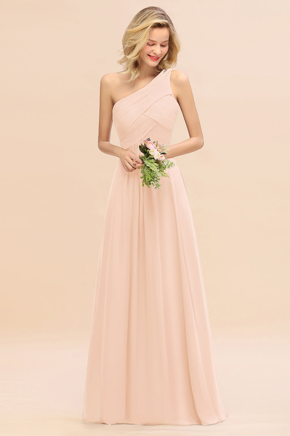 BMbridal schick Ein Schulter Ruffle Grape Chiffon Bridesmaid Dresses Online