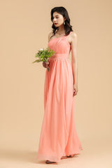 Elegant A Linie Ein Schulter Coral Chiffon Long Bridesmaid Dress