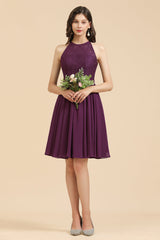 Neckholder Spitze Bridesmaid Dress Chiffon Ärmellos Short Dress