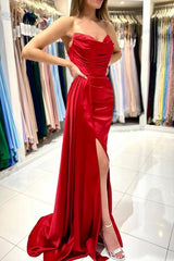 Bmbridal Red Trägerloss Prom Dress Meerjungfrau Stil Slit With Pleats