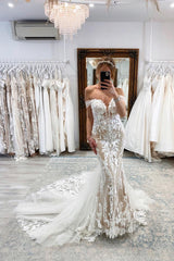Bmbridal Schulterfrei Spitze Bridal Gown Meerjungfrau Stil Applikation