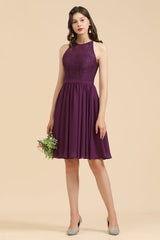 Neckholder Spitze Bridesmaid Dress Chiffon Ärmellos Short Dress