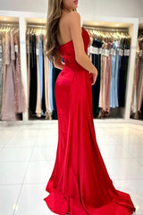 Bmbridal Red Trägerloss Prom Dress Meerjungfrau Stil Slit With Pleats