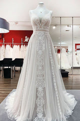 BMbridal Simply Ärmellos White Tüll Spitze Rüschen A Linie Hochzeit Dresses Long