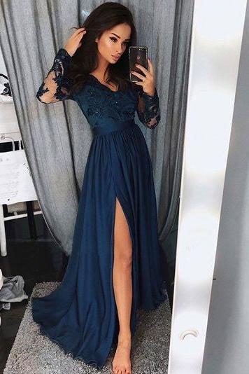 Kaufen Sie Elegante Abendkleider Mit Ärmel online bei Thekleid.de Mit Spitze Abiballkleider Lang Günstig Online nachmäßig Anfertigen zum Abiball.