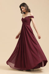 New Arrival A Linie Schulterfrei Herz Ausschnitt Burgundy Long Bridesmaid Dress