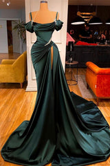 BMbridal Dark Green Schulterfrei Prom Dress Meerjungfrau Stil Side Slit