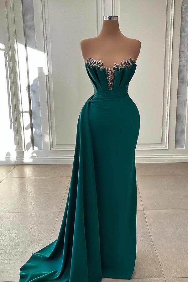 Bmbridal Trägerloss Dark Green Prom Dress Meerjungfrau Stil Long With Ruffle