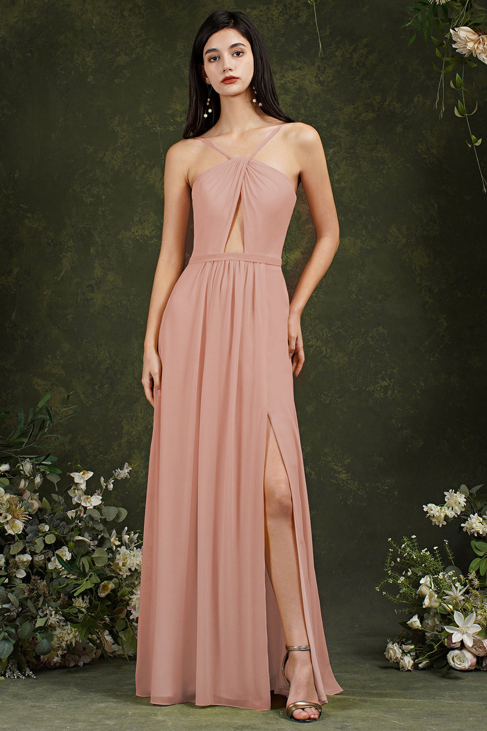 BMbridal Neckholder Bridesmaid Dress Long Side Slit