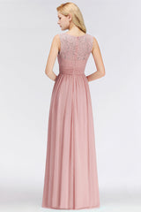 BMbridal Elegant Spitze Löffel Bridesmaid Dress Dusty Rose Chiffon Ärmellos Hochzeit party Dress