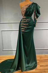BMbridal Ein Schulter Langarm Dark Green Prom Dress With Perlens