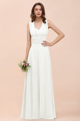 BMbridal New Arrival Dusty Blue Geraffte Long Convertible Bridesmaid Dresses