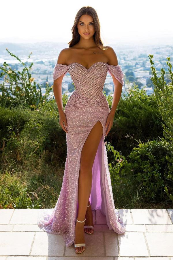 Finden Sie bei Thekleid.de Designer Abendkleider Lang Rosa online. Abiballkleider mit Glitzer für Sie zum abiball gehen.