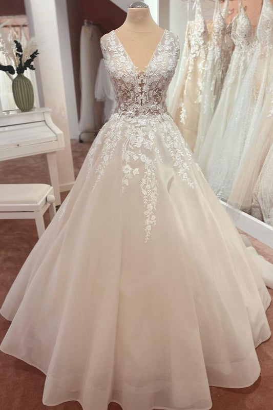 Bmbridal Applikation Spitze Hochzeit Dress Ärmellos Tüll Online
