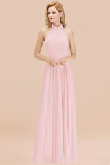 BMbridal Gorgeous High-Neck Neckholder Rückenfrei Bridesmaid Dress Dusty Rose Chiffon Maid of Honor Dress