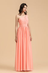 Elegant A Linie Ein Schulter Coral Chiffon Long Bridesmaid Dress