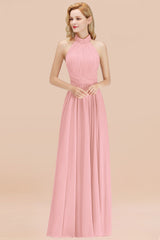 BMbridal Gorgeous High-Neck Neckholder Rückenfrei Bridesmaid Dress Dusty Rose Chiffon Maid of Honor Dress