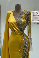 Bmbridal Yellow Langarm Prom Dress Meerjungfrau Stil With Perlens