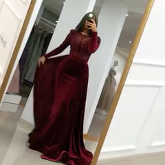 Hier können Sie bei Thekleid.de Weinrot Abendkleider mit Ärmel online kaufen. Elegante Abendmoden Velvet Online für Sie zum abend party gehen.