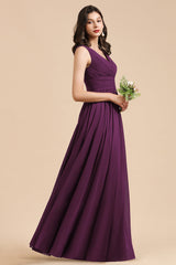 Elegant V Ausschnitt Ruffle A Linie Chiffon Spitze Bridesmaid Dresses