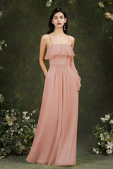 Bmbridal Späghetti-Träger Bridesmaid Dress Chiffon With Tasche Rüschen