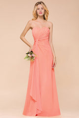 BMbridal Stylish Herz Ausschnitt Ruffle Affordable Coral Chiffon Bridesmaid Dresses Online