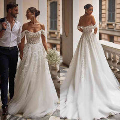 Bmbridal Schulterfrei Hochzeit Dress With Applikation