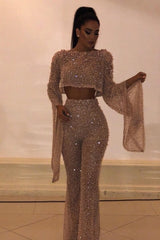 Kaufen Sie Luxus Abendkleid Gold 2 Teilig online bei Thekleid.de. Pailletten Abendkleider Mit Ärmel für Sie zum Abiball online.