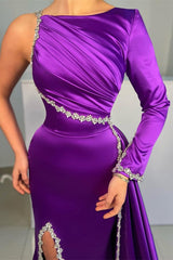 Bmbridal Purple Long Sleeve Ein Schulter Prom Dress Meerjungfrau Stil With Slit