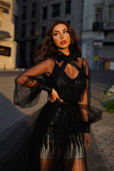 Designer Ihrer Schwarz Abiballkleider mit Glitzer online bei Thekleid.de. Cocktailkleider Kurz Online für Sie nach maß zum party gehen.